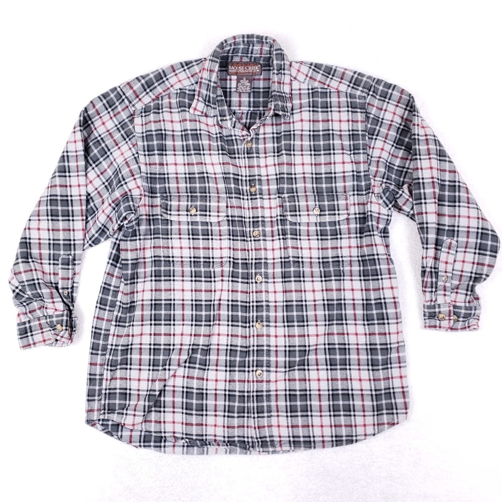 Moose Creek Plaid Button Down Flannel Shirt‎ Size XL Gray